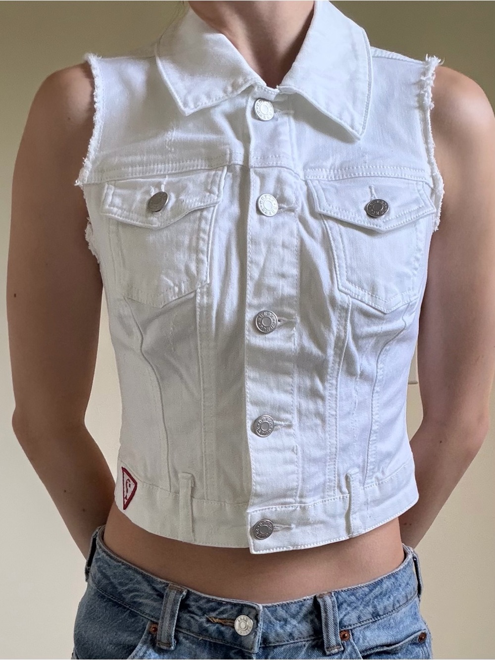 Guess White Denim Vest